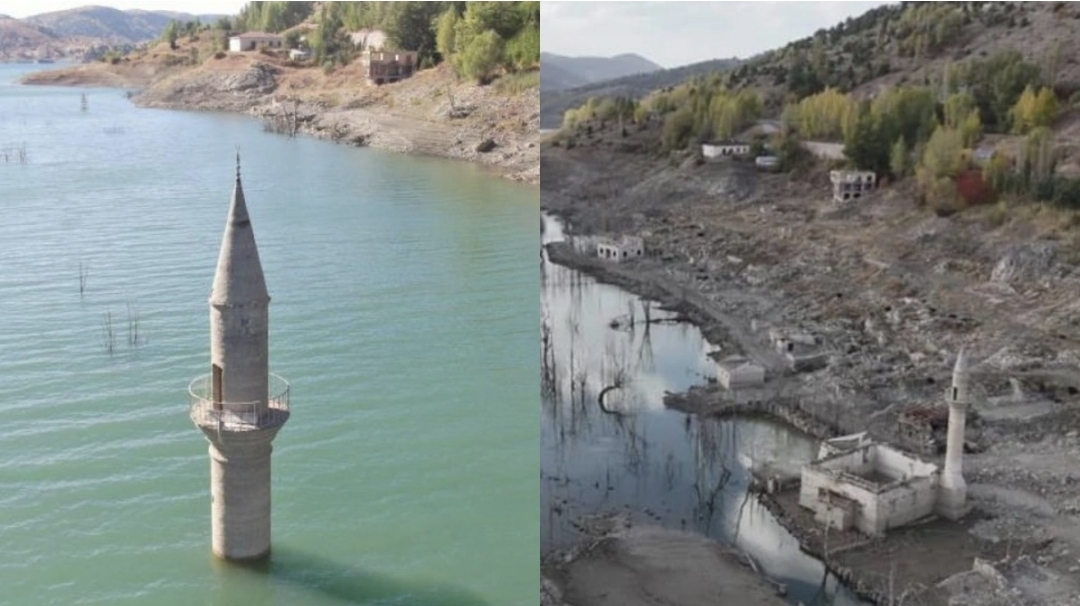Türkiyədə quraqlıq: Sular altında qalan tarixi kənd 15 ildən sonra yenidən gün üzünə çıxdı