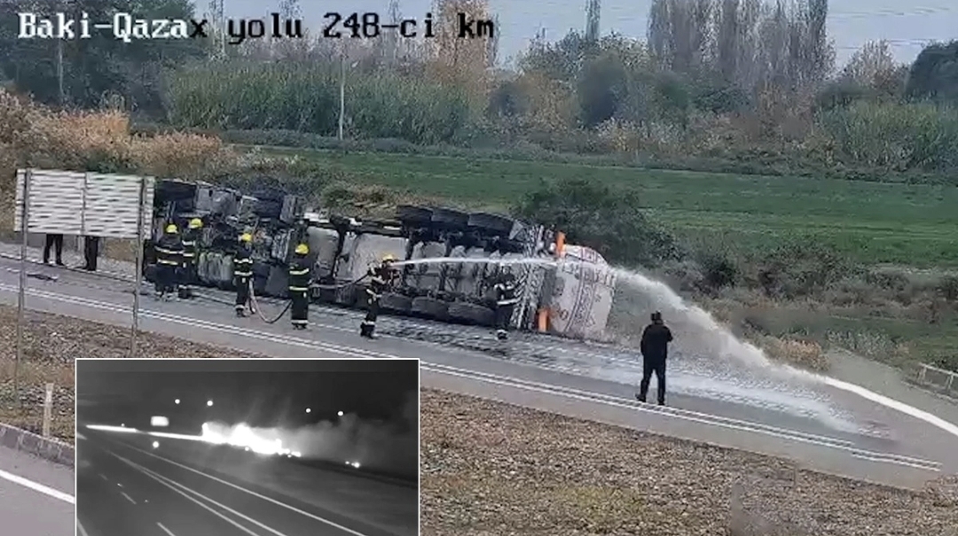 Bakı-Qazax yolunda yük maşını aşıb - ANBAAN GÖRÜNTÜ